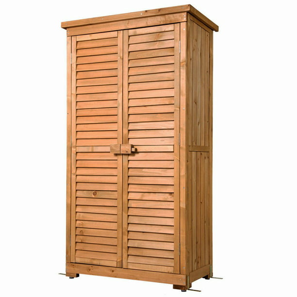 31 x 19.3 x 74.8 Wooden Shed Cabinet with Natural Wood Color Fashionable Design Durable & Suitable Garden Storage Shed Storage Cabinet Tool Shed Organizer for Patio Outdoor Garden Waterproof